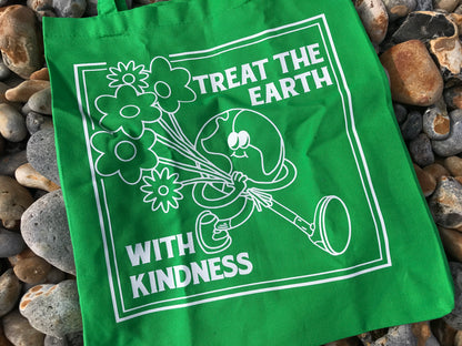 Treat the Earth with Kindness Large Green Tote Bag