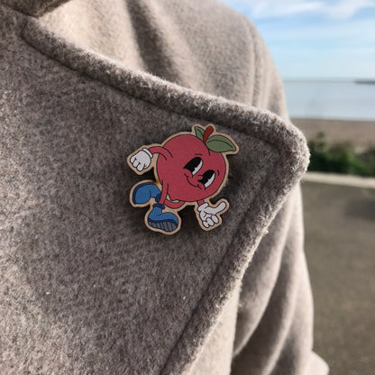 Retro Inspired Happy Peach Wooden Pin