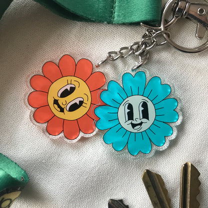 Retro Inspired Colourful Flower Acrylic Keyrings