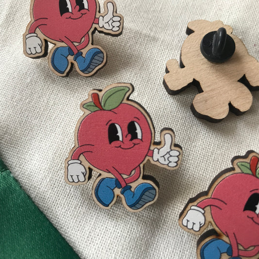 Retro Inspired Happy Peach Wooden Pin