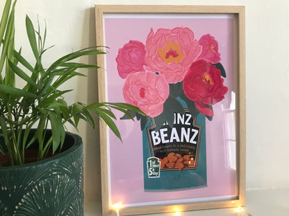 Unique Jars of Flowers - Peony and Beanz - Unframed