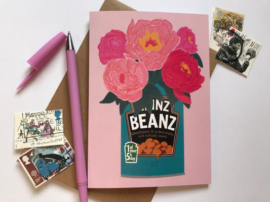 Beanz and Flowers Greeting Card